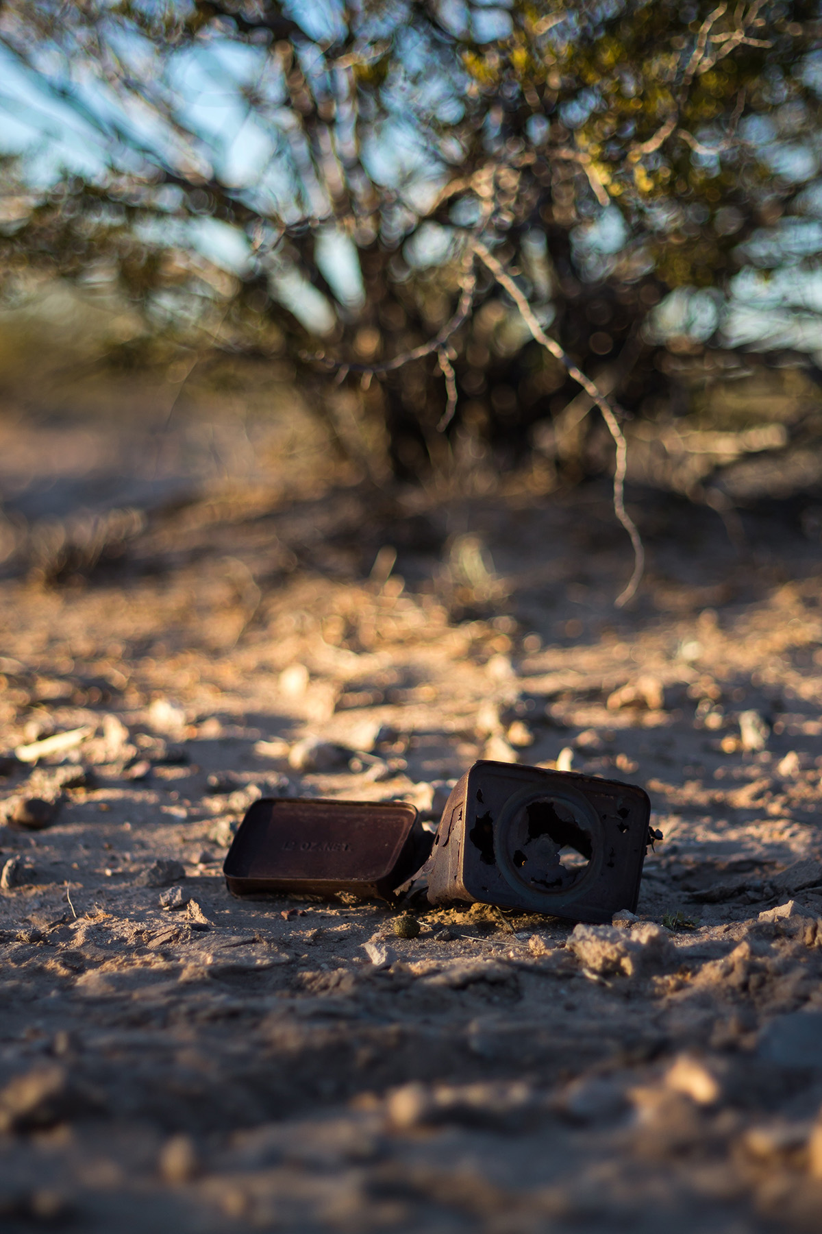 Corned beef tin sitting on the surface of a US military fort site